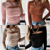 Cotton Slim Women Long Sleeve T-shirt & hollow & breathable patchwork Solid PC