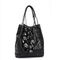 PU Leather with silk scarf Bag Suit skull pattern black Set