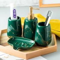 Ceramics thermostability Washing Set corrosion proof & durable Soap Case & Liquid Bottle & Tooth Mug Marbling Set