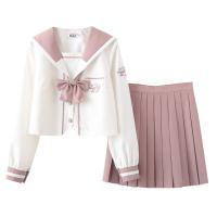 Polyester Schoolgirl Costume  & breathable Necktie & skirt & top pink and white Set