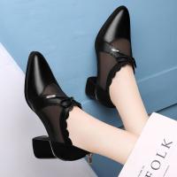 Synthetic Leather chunky High-Heeled Shoes hardwearing Solid black Pair