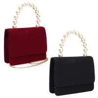 Velour cross body Handbag attached with hanging strap Plastic Pearl PC