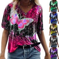 Acetat-Faser Frauen Kurzarm T-Shirts, Gedruckt, Schmetterlingsmuster, mehr Farben zur Auswahl,  Stück