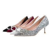 PU Leather Stiletto High-Heeled Shoes pointed toe & with rhinestone Rubber & Sequin :40 Pair
