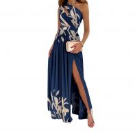 Polyester Long Evening Dress side slit & hollow printed PC