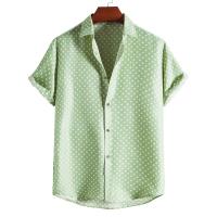 Polyester Slim Men Short Sleeve Casual Shirt green PC