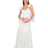ポリエステル ロングイブニングドレス 単色 白 一つ