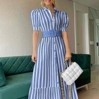 Polyester Slim & long style & High Waist One-piece Dress & with belt Polyester patchwork Solid PC