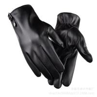 PU Leather Adults Gloves can touch screen & fleece plain dyed Solid black : PC