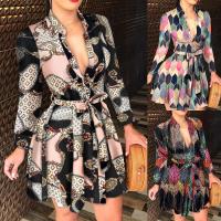 Polyester One-piece Dress deep V & loose printed PC