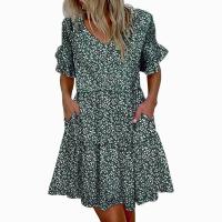Polyester Plus Size One-piece Dress mid-long style & with pocket printed PC
