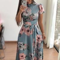 Cotton Waist-controlled & Slim & long style One-piece Dress printed floral PC