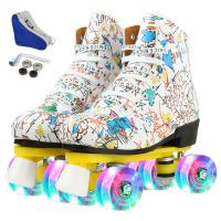 Microfiber Leather Roller Skates & unisex Beef Tendon printed mixed pattern Pair