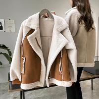 Cashmere Women Jacket & loose & thermal & with pocket & breathable patchwork PC