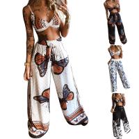 Polyester Wide Leg Trousers Lady Sexy Suit & two piece & off shoulder Pants & camis printed Set