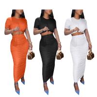Polyester Slim Two-Piece Dress Set & breathable Solid Set
