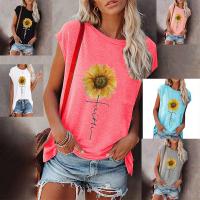Polyester Vrouwen korte mouw T-shirts Afgedrukt Bloemen meer kleuren naar keuze stuk