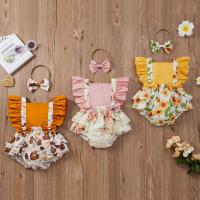 Cotton Baby Jumpsuit with hair accessory printed Set