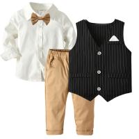 Cotton Boy Clothing Set Necktie & vest & Pants & top striped PC
