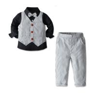 Coton Ensemble de vêtements de garçon Cravate & Gilet & Pantalon & Retour au début Rayé gris et noir pièce