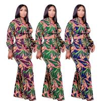 Polyester Plus Size Women Casual Set & loose Long Trousers & long sleeve blouses printed Set