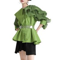 Polyester & Cotton scallop Women Long Sleeve Shirt irregular patchwork Solid PC