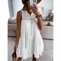 Polyester One-piece Dress & hollow patchwork Solid white PC