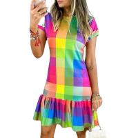 Polyester Slim & A-line One-piece Dress printed plaid multi-colored PC