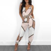 Polyester Plus Size Long Jumpsuit backless printed PC