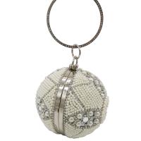 Polyester Round Ball Clutch Bag with chain & with rhinestone Plastic Pearl PC