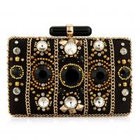 Satin Clutch Bag with chain Beaded black PC