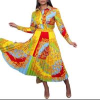Polyester Plus Size One-piece Dress large hem design printed floral yellow PC