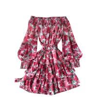 Polyester Waist-controlled One-piece Dress & off shoulder printed floral : PC