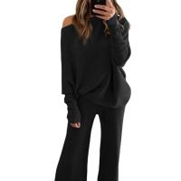 Cotton Wide Leg Trousers Women Casual Set & two piece & loose Long Trousers & top Solid Set