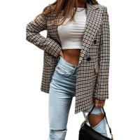 Spandex Women Suit Coat mid-long style patchwork plaid PC