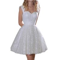 Polyester Short Evening Dress Sequin Solid white PC