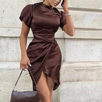 Spandex & Polyester Slim & High Waist Sexy Package Hip Dresses irregular Solid brown PC
