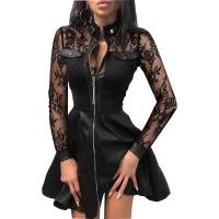 PU Leather Plus Size One-piece Dress see through look Lace patchwork PC