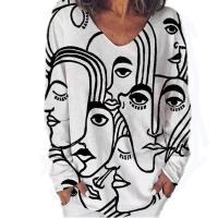 Polyester & Cotton Plus Size Women Long Sleeve T-shirt mid-long style printed character pattern PC