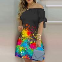 Polyester Plus Size Boat Neck One-piece Dress printed PC