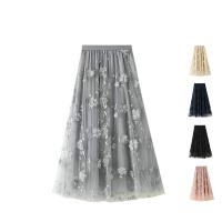 Polyester A-line Skirt mid-long style floral : PC