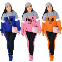 Polyester Plus Size Women Casual Set Long Trousers & Sweatshirt letter Set