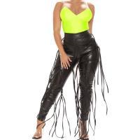 PU Leather Women Long Trousers pencil pant & skinny Solid black PC
