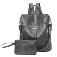 PU Leather Backpack large capacity & soft surface & two piece Solid PC