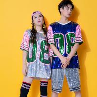 Polyester Couple T-shirt & loose Sequin Solid PC