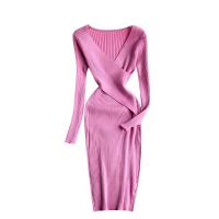 Polyester & Cotton Waist-controlled & Slim & A-line & High Waist One-piece Dress knitted Solid : PC