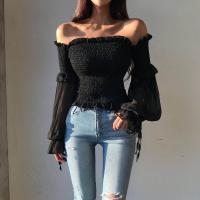 Polyester Slim Women Long Sleeve Blouses & off shoulder patchwork Solid : PC