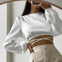 Polyester Crop Top Women Long Sleeve Blouses backless Solid PC