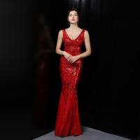 Polyester & Cotton floor-length & Mermaid Long Evening Dress backless & padded Sequin patchwork Solid PC