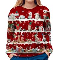 Polyester Women Long Sleeve T-shirt christmas design printed red PC